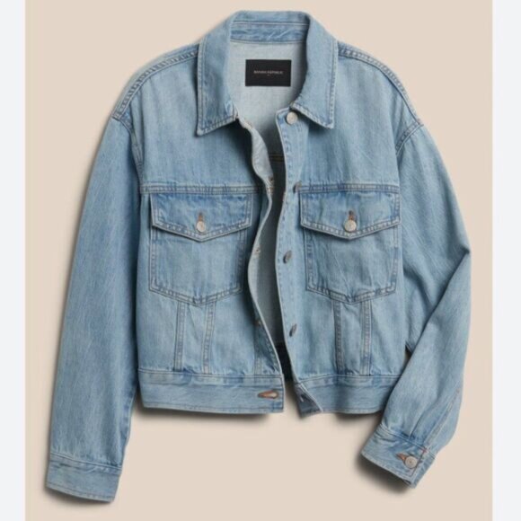 BANANA REPUBLIC Oversized Boxy Classic Button Down Jean Jacket Blue Sz XS - Picture 15 of 15